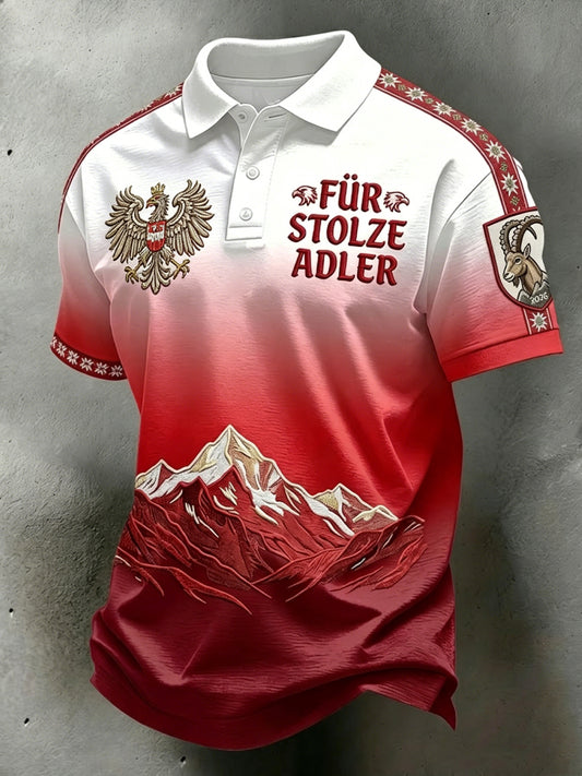 Retro österreichisches Alpen-Verlauf-Lässig-Poloshirt