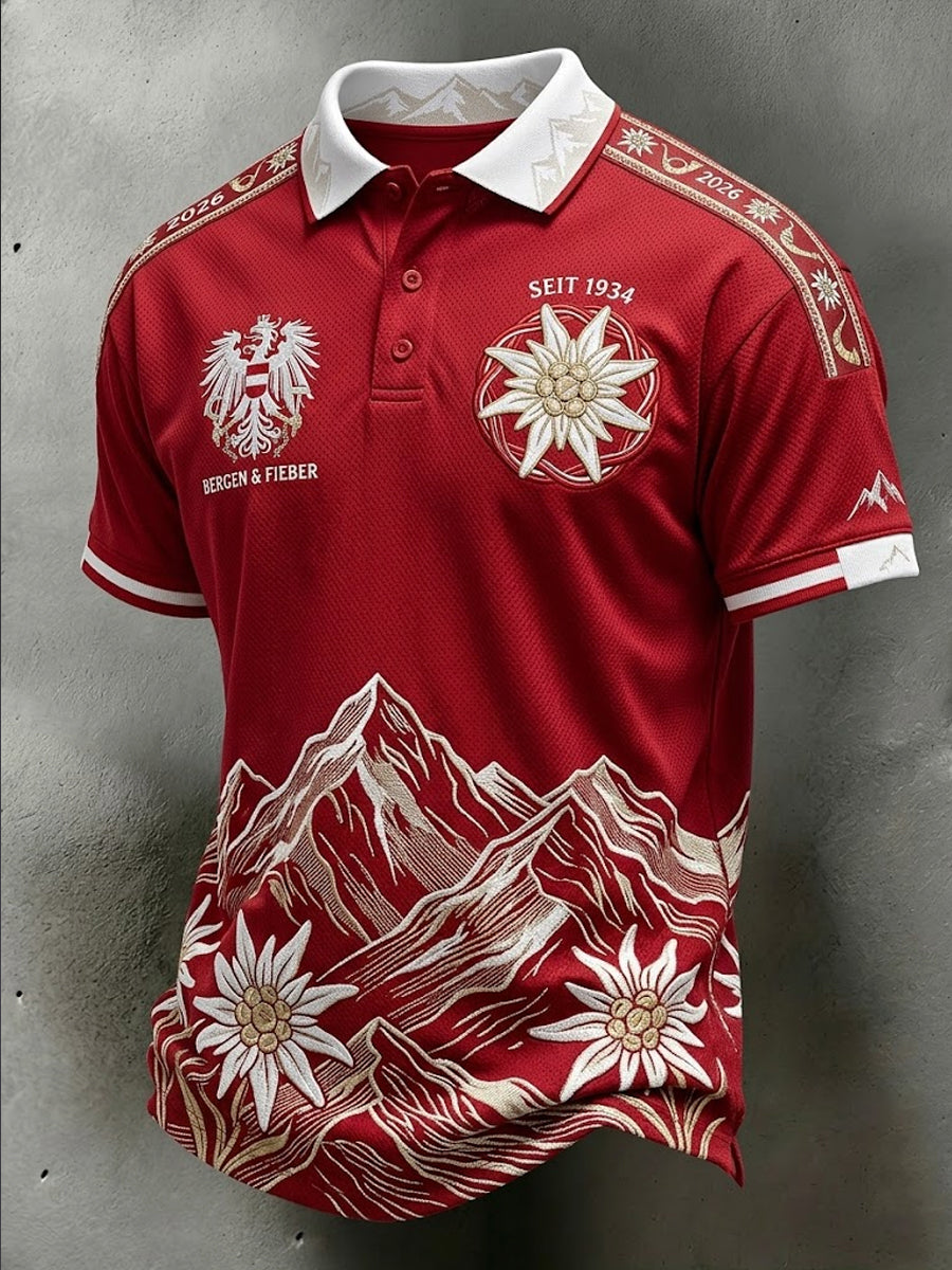 Retro-Österreich-Fußball-Poloshirt 2026 mit Schneeberg-Design, lässiger Stil