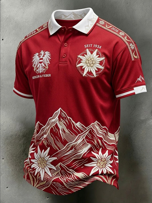Retro-Österreich-Fußball-Poloshirt 2026 mit Schneeberg-Design, lässiger Stil