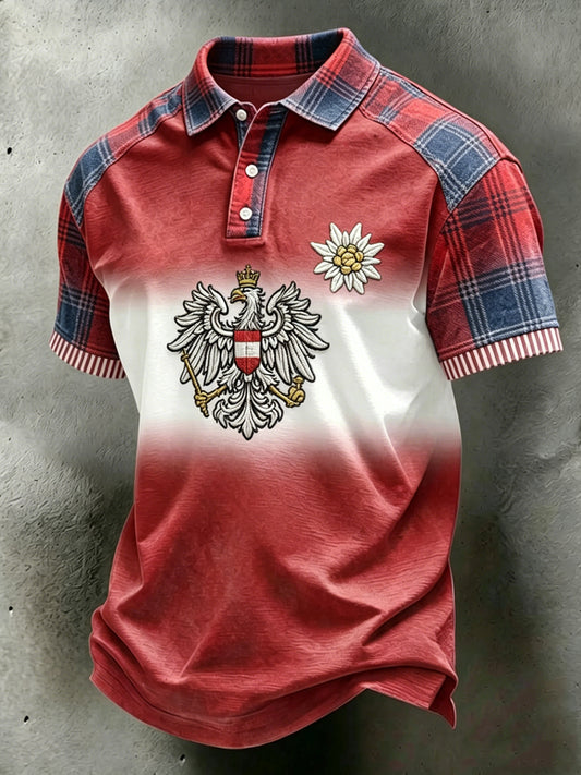 Retro österreich isches Plaid Patchwork Casual Polo Shirt