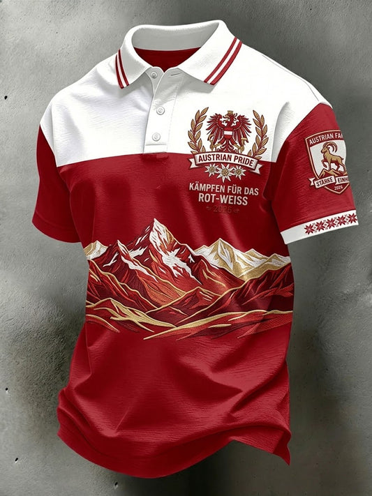 Lässiges Poloshirt im Retro-Stil mit österreichischem Alpenmotiv