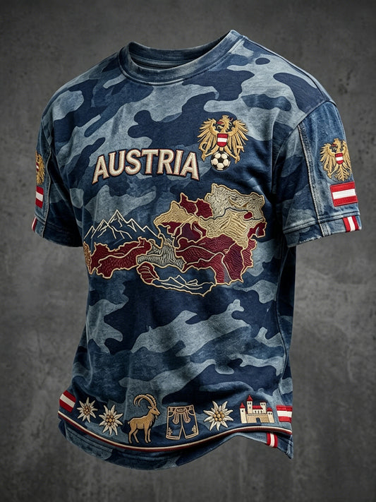 Vintage österreich ische Adler Camo Karte lässig T-Shirt