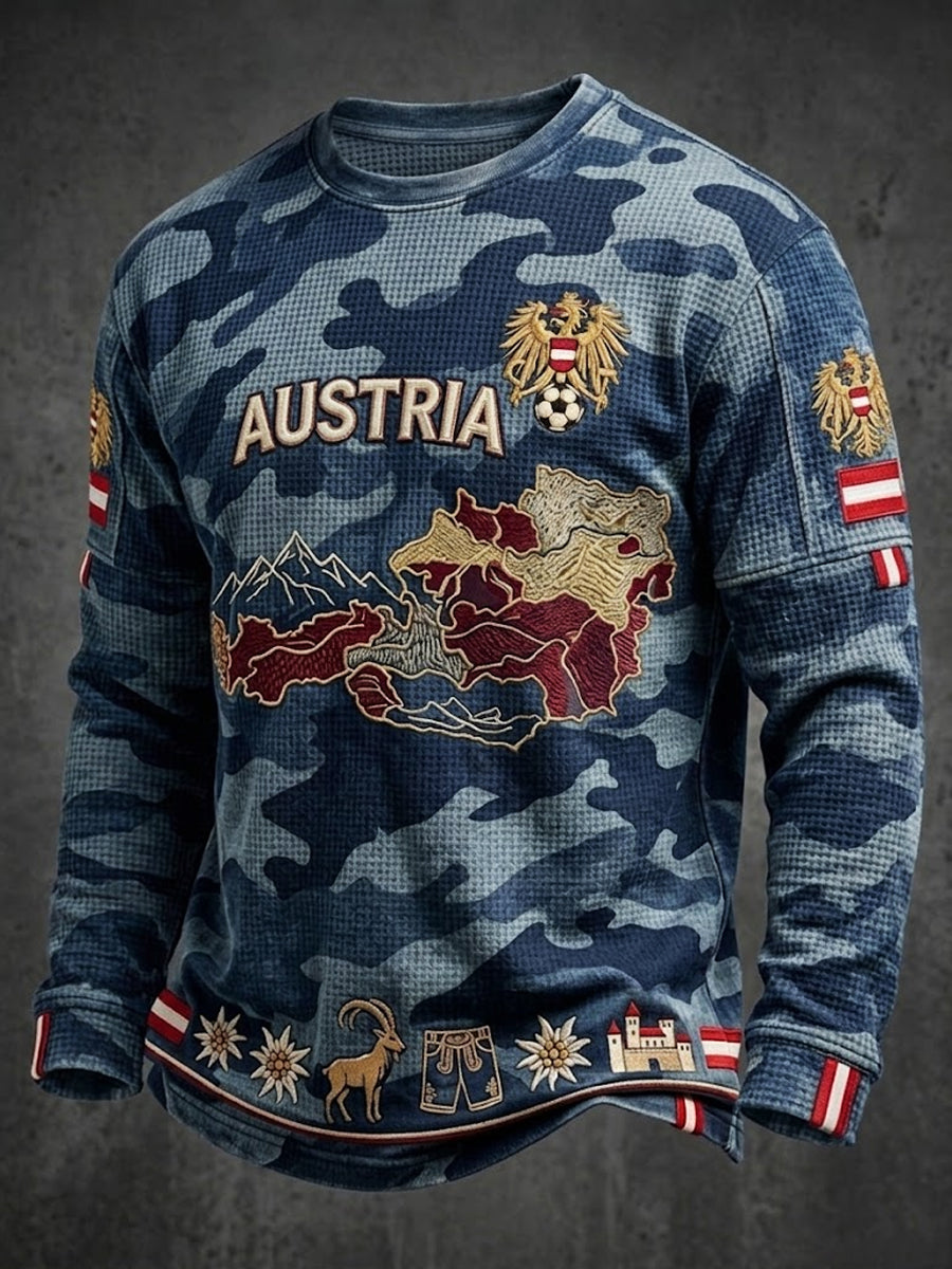 Vintage österreich ische Karte Camouflage Casual Waffel-Weave T-Shirt