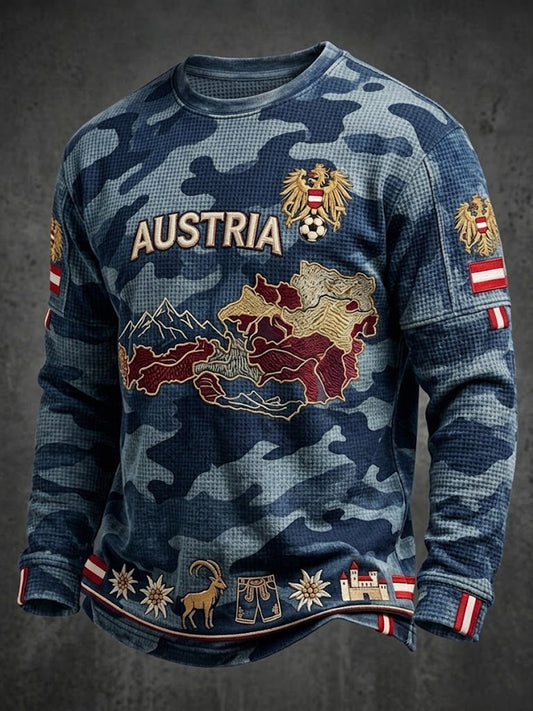 Vintage österreich ische Karte Camouflage Casual Waffel-Weave T-Shirt