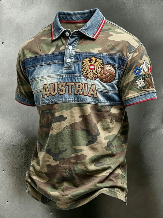Retro österreich ische Tarnung Patchwork Casual Polo Shirt