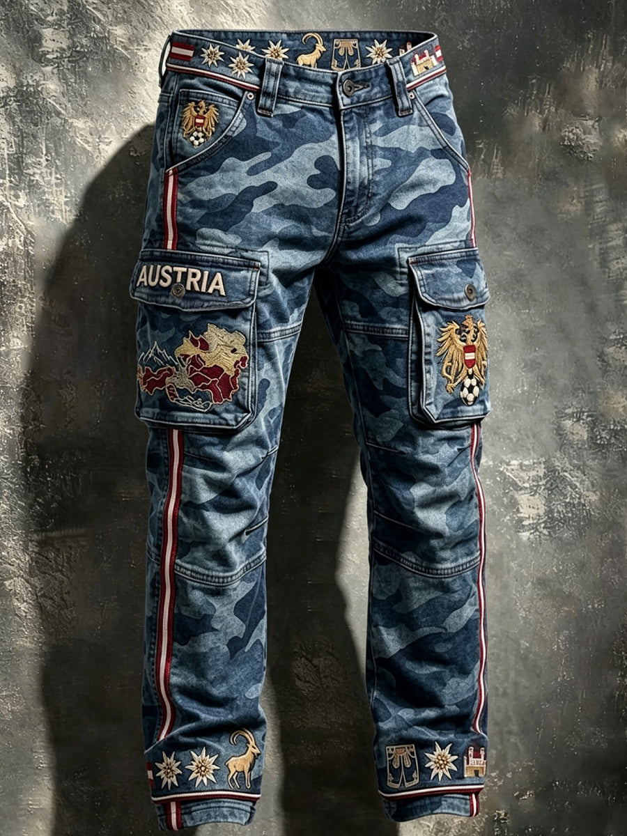Vintage österreich ische Karte Camouflage Casual Arbeits hosen