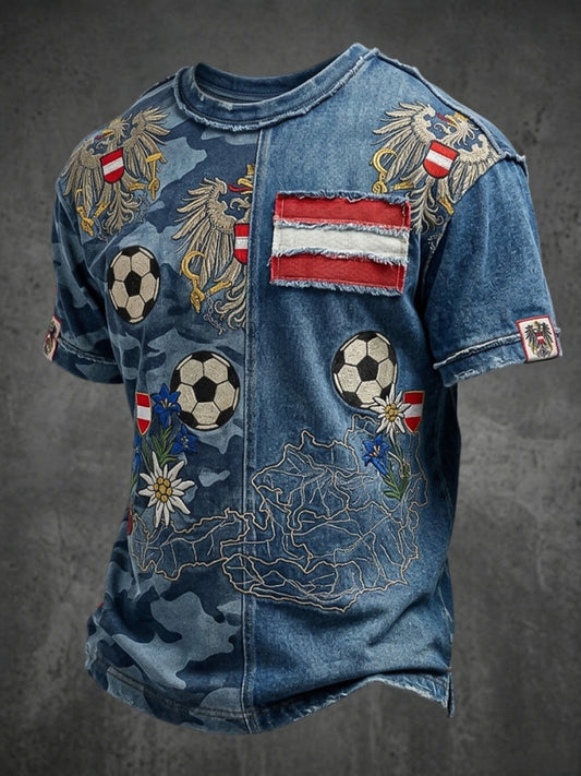 Retro österreich ische Fußball Camouflage Patchwork Casual T-Shirt