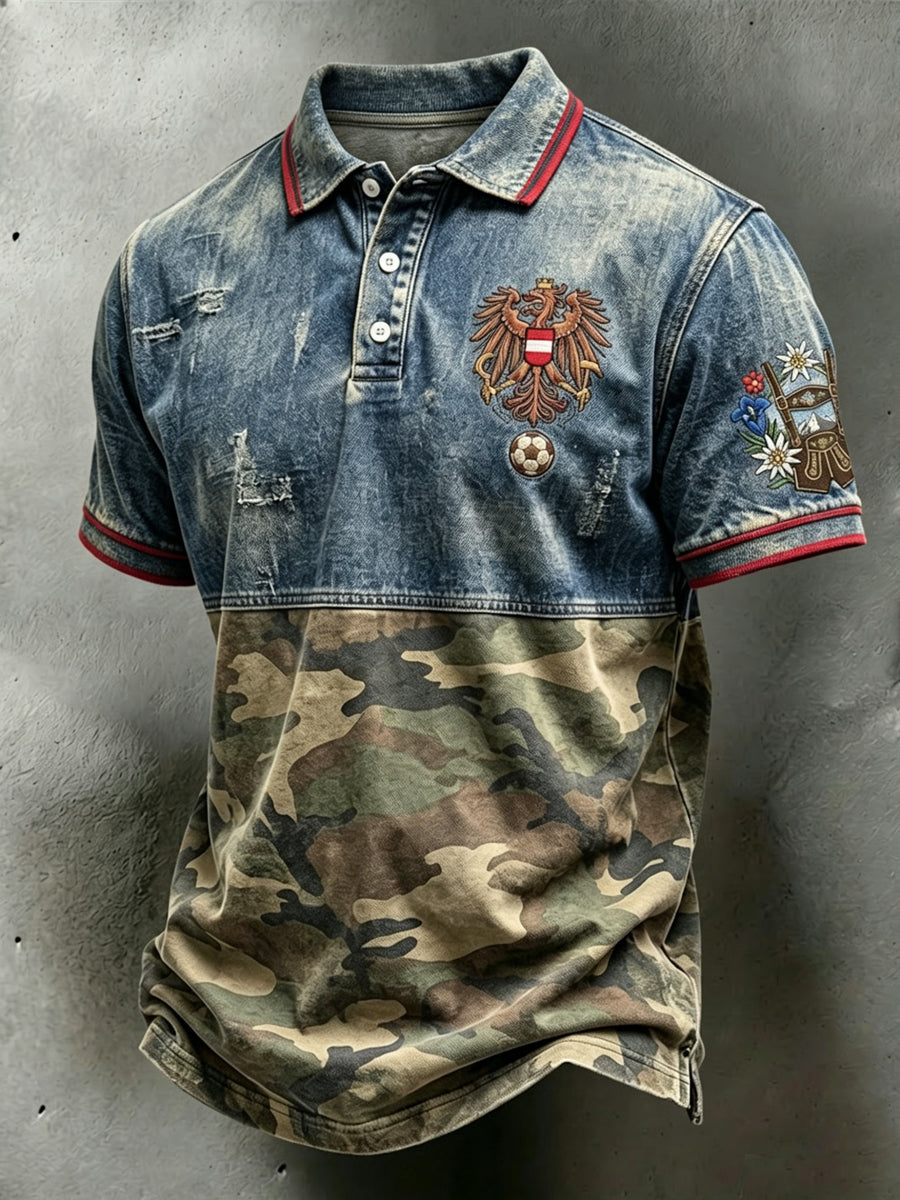 Vintage österreich ische Adler Tarnung Patchwork lässig Polo-Shirt