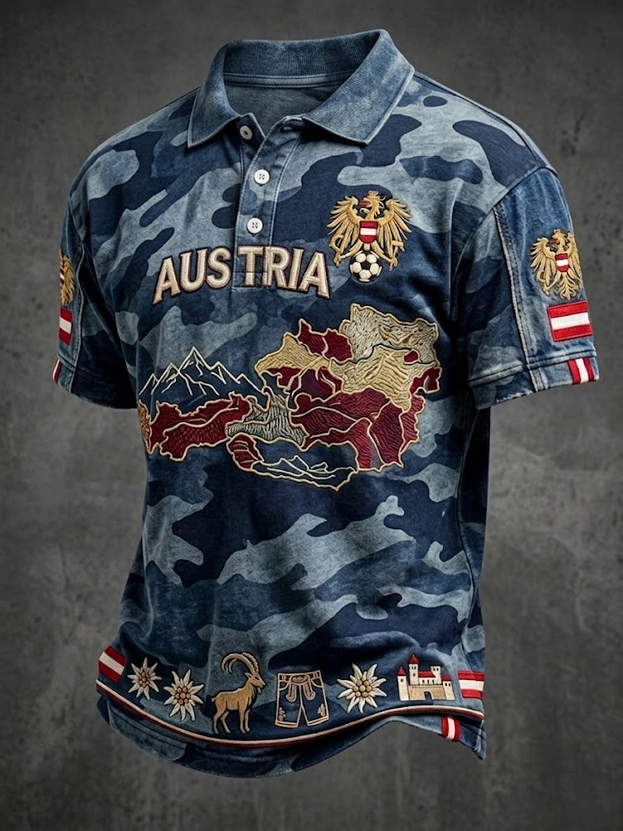 Vintage österreich ische Karte Camouflage Casual Polo Shirt