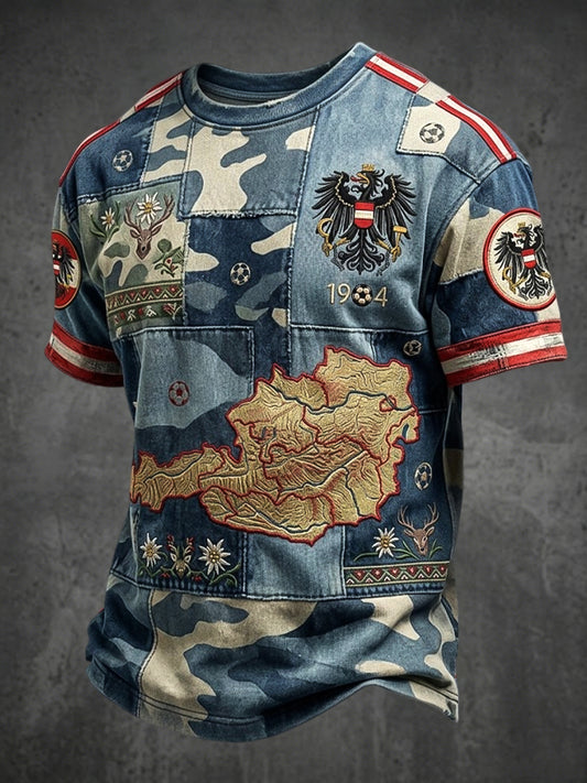Vintage österreich ische Karte Camouflage Patchwork Casual T-Shirt