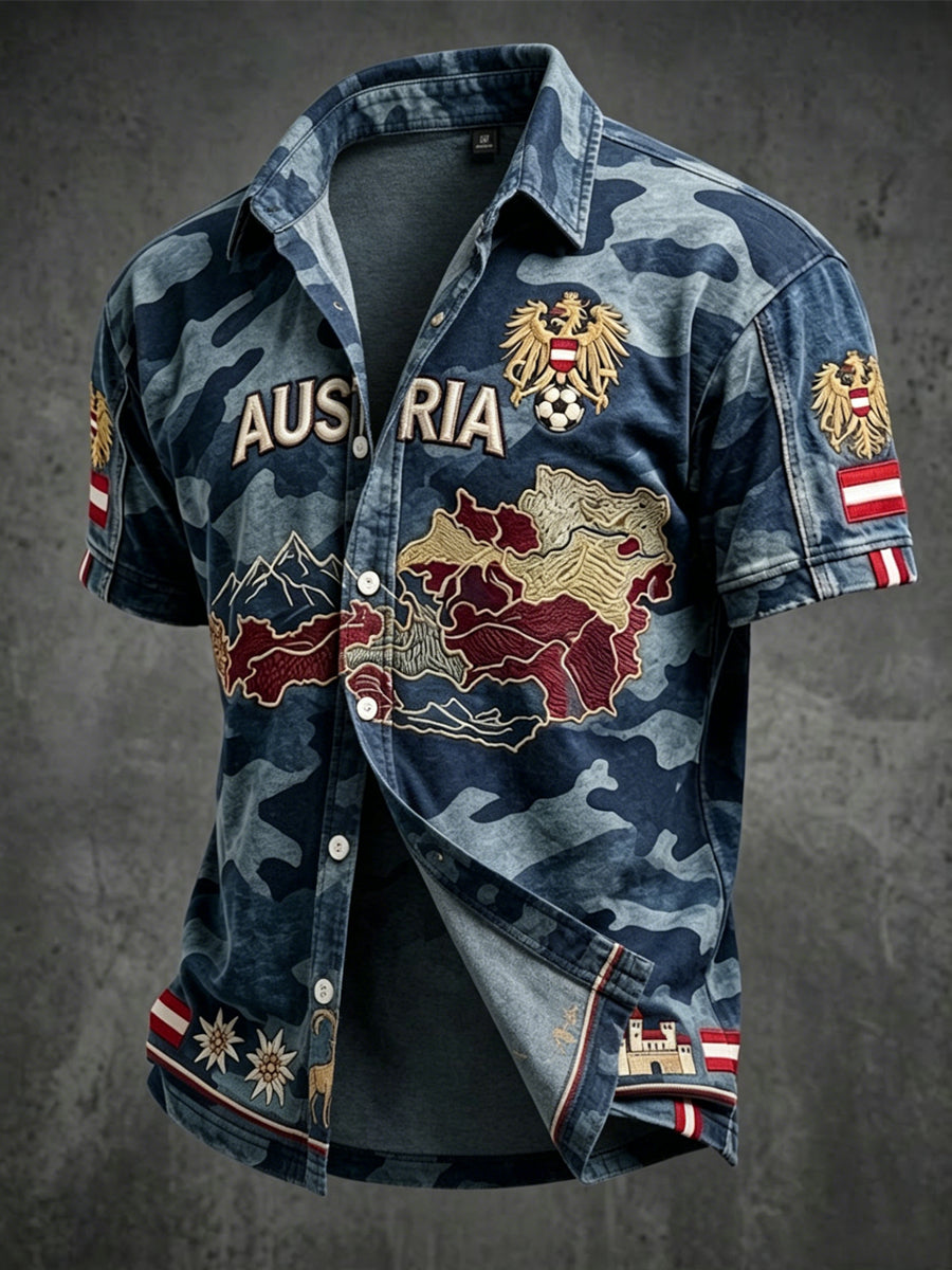 Vintage österreich ische Karte Camouflage Casual Shirt