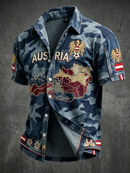 Vintage österreich ische Karte Camouflage Casual Shirt