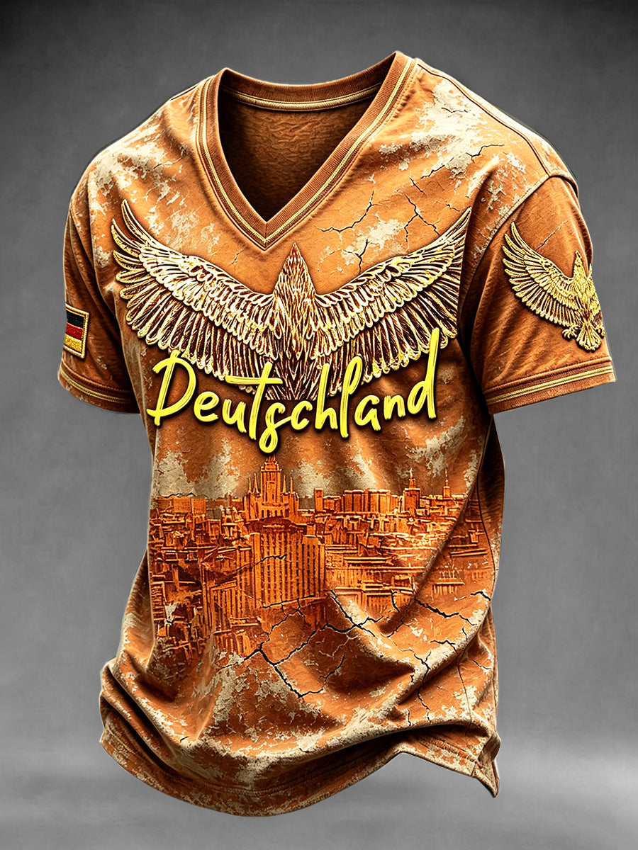 Herren-T-Shirt im Vintage-Stil mit Münchner Motiv und V-Ausschnitt, lässig geschnitten