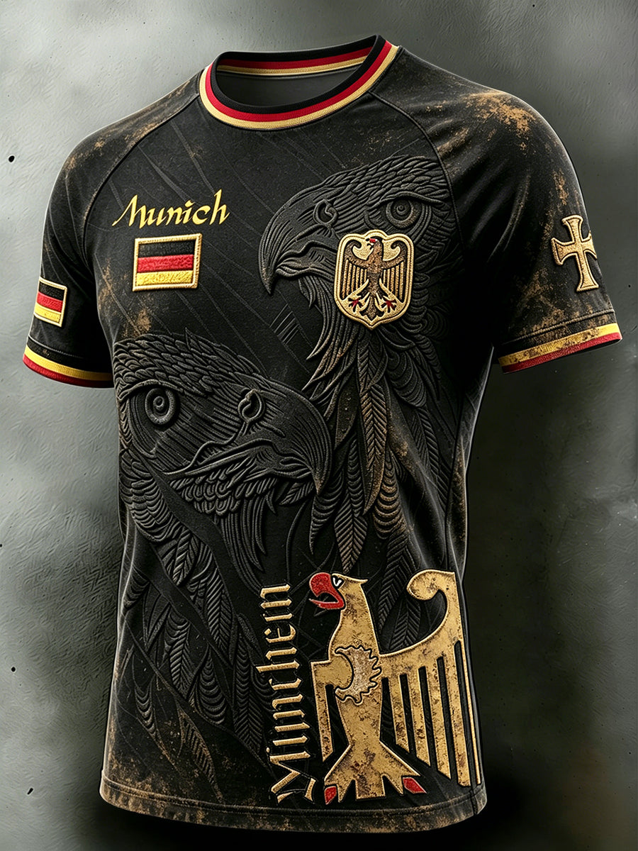 Herren-T-Shirt mit München-Eagle-Print, lässig, Schulterabfall-Design