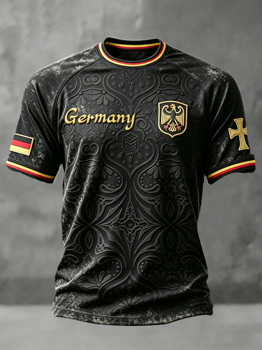 Herren-T-Shirt in Schwarz mit deutschem Aufdruck, lässiger Drop-Shoulder-Schnitt