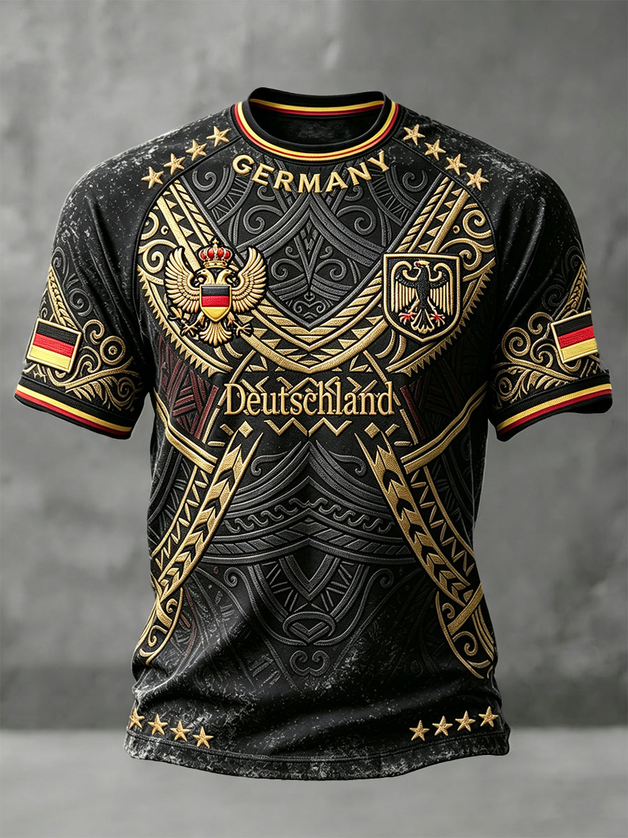 Herren-T-Shirt mit deutschem Fußball-Print, lässiger Drop-Shoulder-Schnitt
