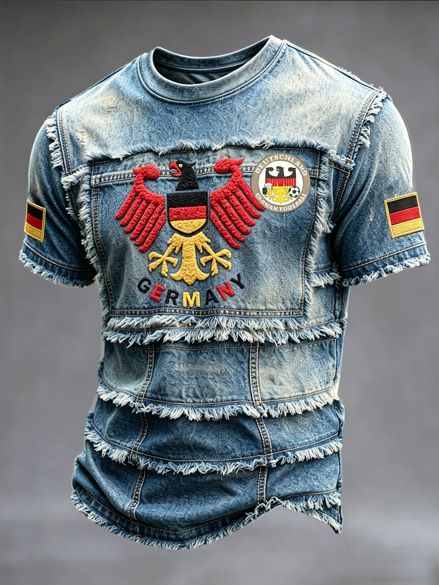 Herren Retro-Jeans-Patchwork-Print-T-Shirt