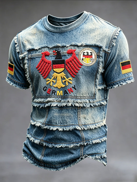 Herren Retro-Jeans-Patchwork-Print-T-Shirt