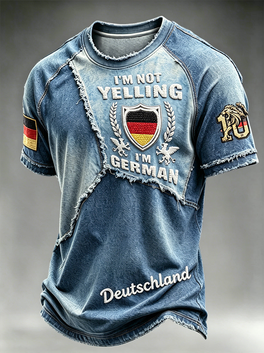 Herren-Patchwork-Druck mit deutscher Flagge lässig Schulter T-Shirt