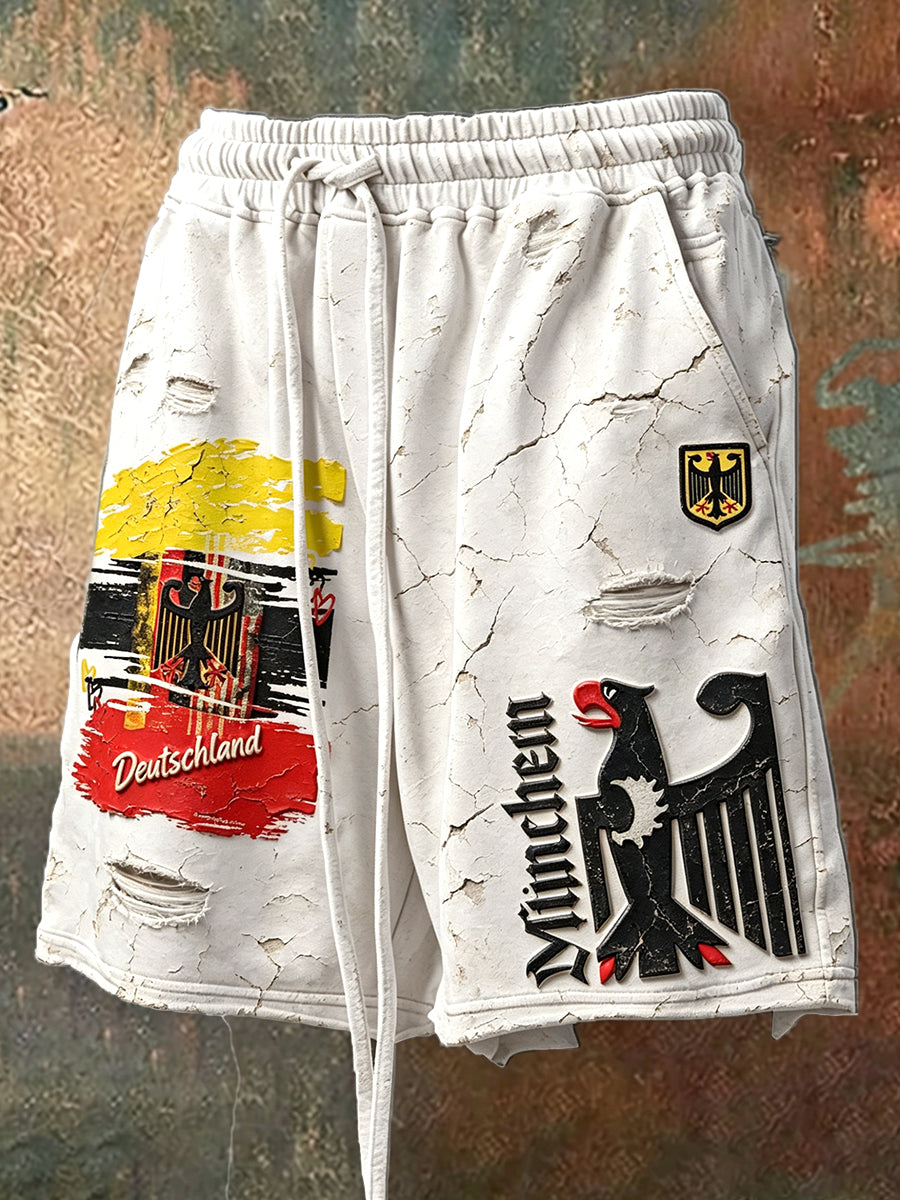 Herren deutsche Flagge Distressed Print Freizeit Retro Sport Shorts
