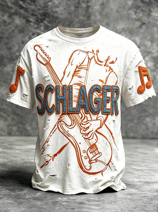 Herren Weiß Retro Deutsch Schlager move Graffiti Print Casual T-Shirt
