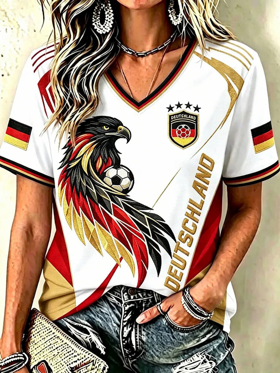 Damen-T-Shirt mit kurzen Ärmeln für Deutschland-Fußballfans