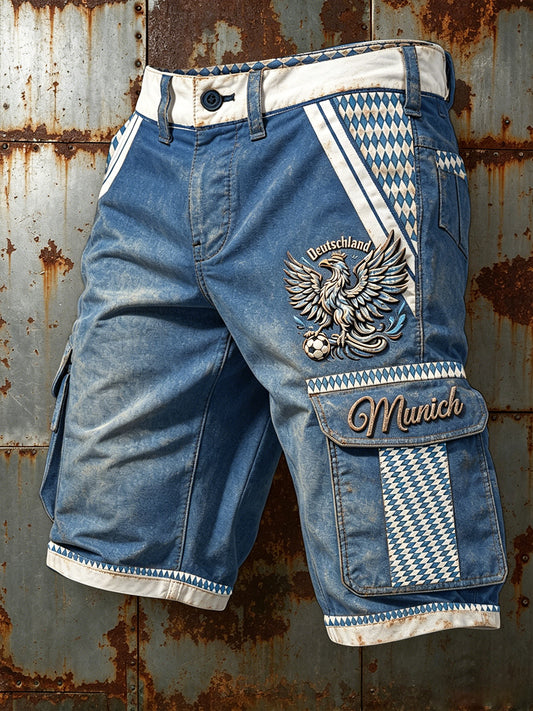 Herren-Shorts in Blau, deutscher bayerischer Münchner Vintage-Print, lässig für die Arbeit