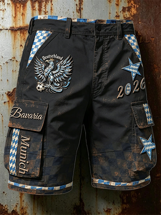 Herren-Shorts in Schwarz mit deutschem bayerischem Patchwork-Print, lässig für die Arbeit