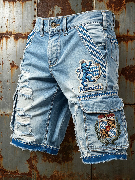Herren-Shorts in Blau mit deutschem bayerischem Jeansmuster, lässig für die Arbeit
