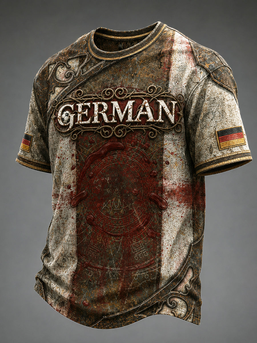 Herren-Lässiges T-Shirt im Vintage-Stil mit deutschem Fußball-Schriftzug