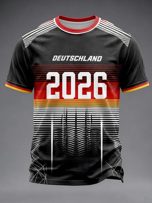 Herren-Fußballfan-T-Shirt aus Deutschland mit Aufdruck und kurzen Ärmeln