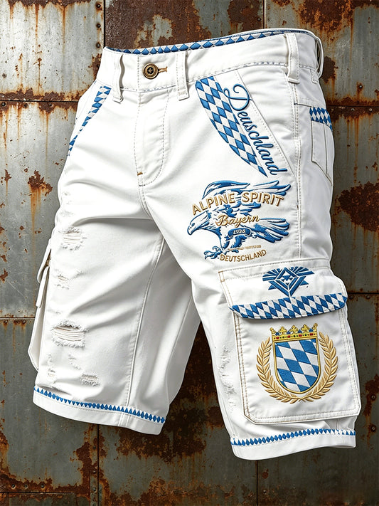 Herren Weiß Deutscher Fußball Bavaria Distressed Print Freizeit arbeits shorts