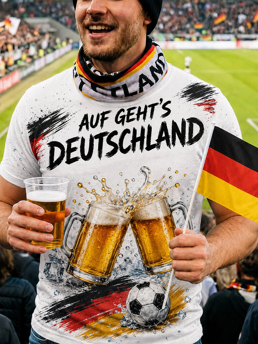 Herren-T-Shirt mit Grafik: Deutscher Fußball und Bier-Grüße