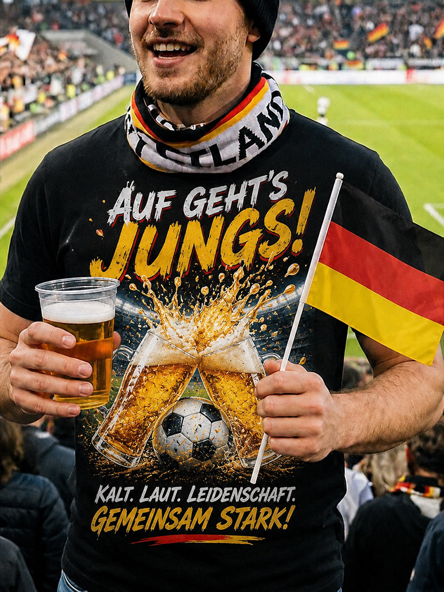 Herren-T-Shirt mit Grafik: Deutscher Fußball und Bier-Grüße