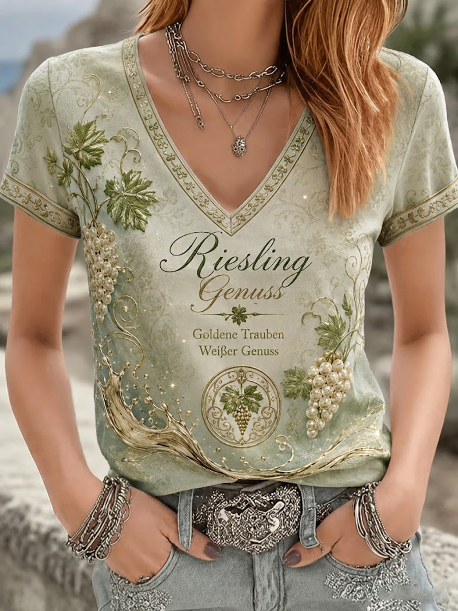 Damen-T-Shirt mit Druck eines deutschen Riesling-Weinbergs