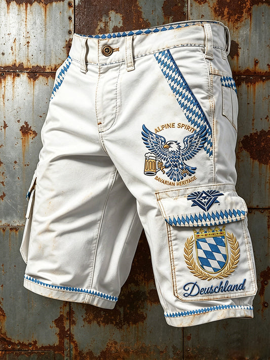 Herren Weiß Deutscher Fußball Bayern Retro Print Freizeit-Arbeits shorts