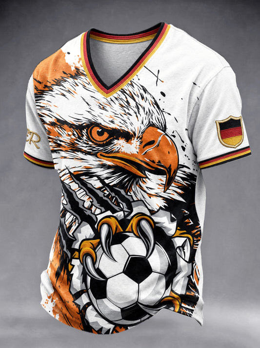 Herren Deutsch Fußball Adler Print Casual T-Shirt mit V-Ausschnitt