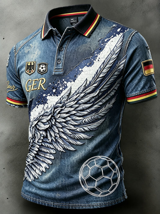 Herren-Deutsches Fußball-Denim-Print-lässiges Polos hirt