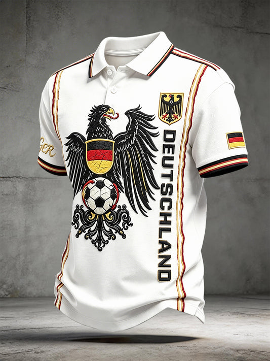 Herren-Weißes, lässiges Poloshirt im Retro-Stil mit deutschem Fußballadler-Print