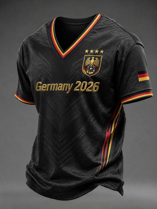 Herren-Fußball-T-Shirt aus Deutschland mit V-Ausschnitt und Aufdruck