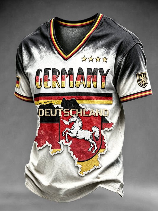 Herren T-Shirt mit V-Ausschnitt und lässiger Farbdruck für Sachsen