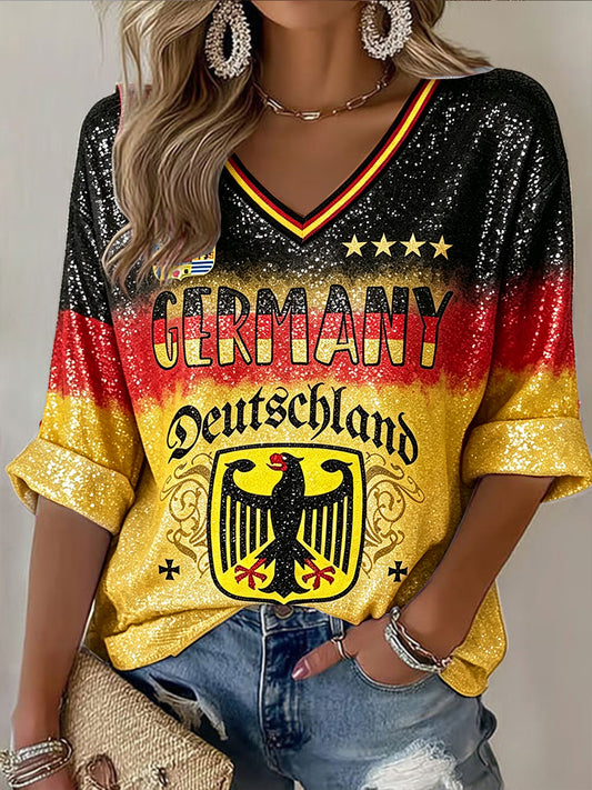 Frauen Deutschland Flagge Gradienten druck Freizeit T-Shirt mit V-Ausschnitt