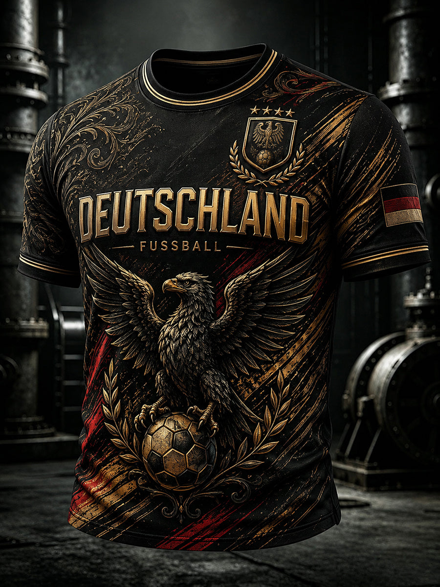 Herren-Vintage-Deutschland-Fußballfan-T-Shirt mit Aufdruck