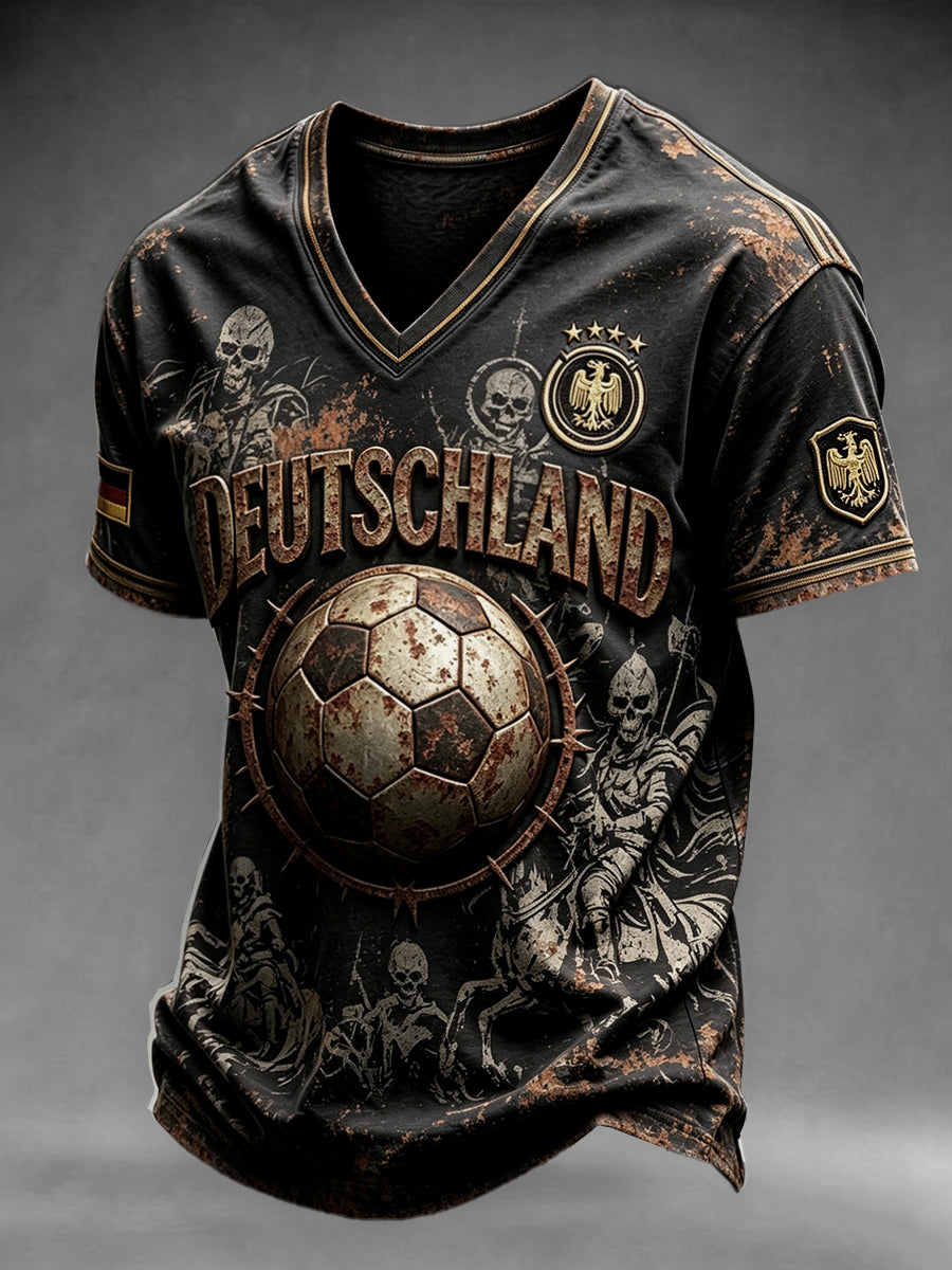Herren T-Shirt mit V-Ausschnitt, deutscher Fußball-Dark Print