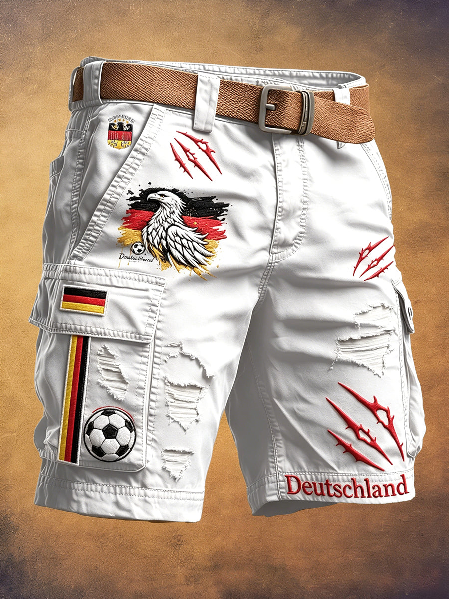 Herren weißer deutscher Fußball adler Distressed Print Freizeit arbeits shorts