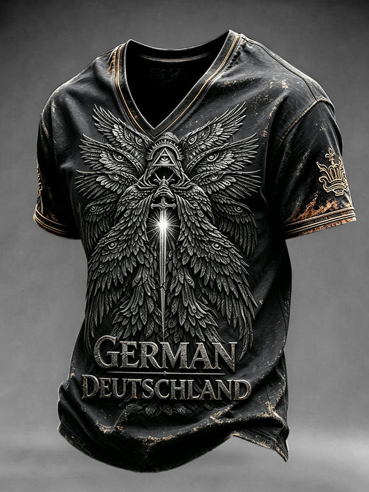 Herren T-Shirt mit V-Ausschnitt, dunkel bedruckt