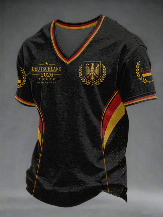 Herren-Fußballfan-V-Ausschnitt-T-Shirt Deutschland