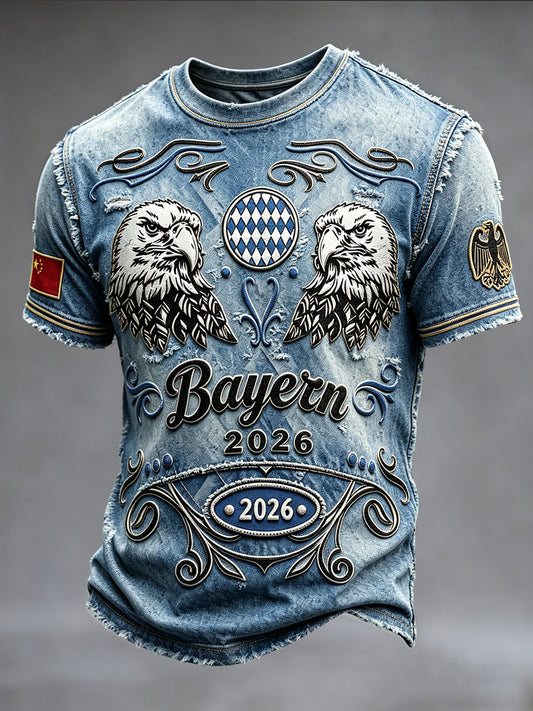 Männer deutsche Flagge Fußball Adler 3D-Druck Denim-Effekt lässig T-Shirt