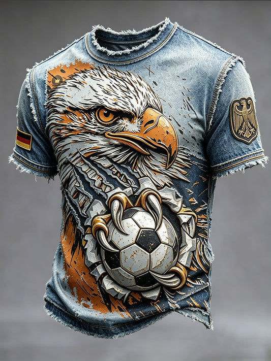 Herren Deutsches Fußball-Adler 3D-gedrucktes Jeans-Effekt-lässiges T-Shirt