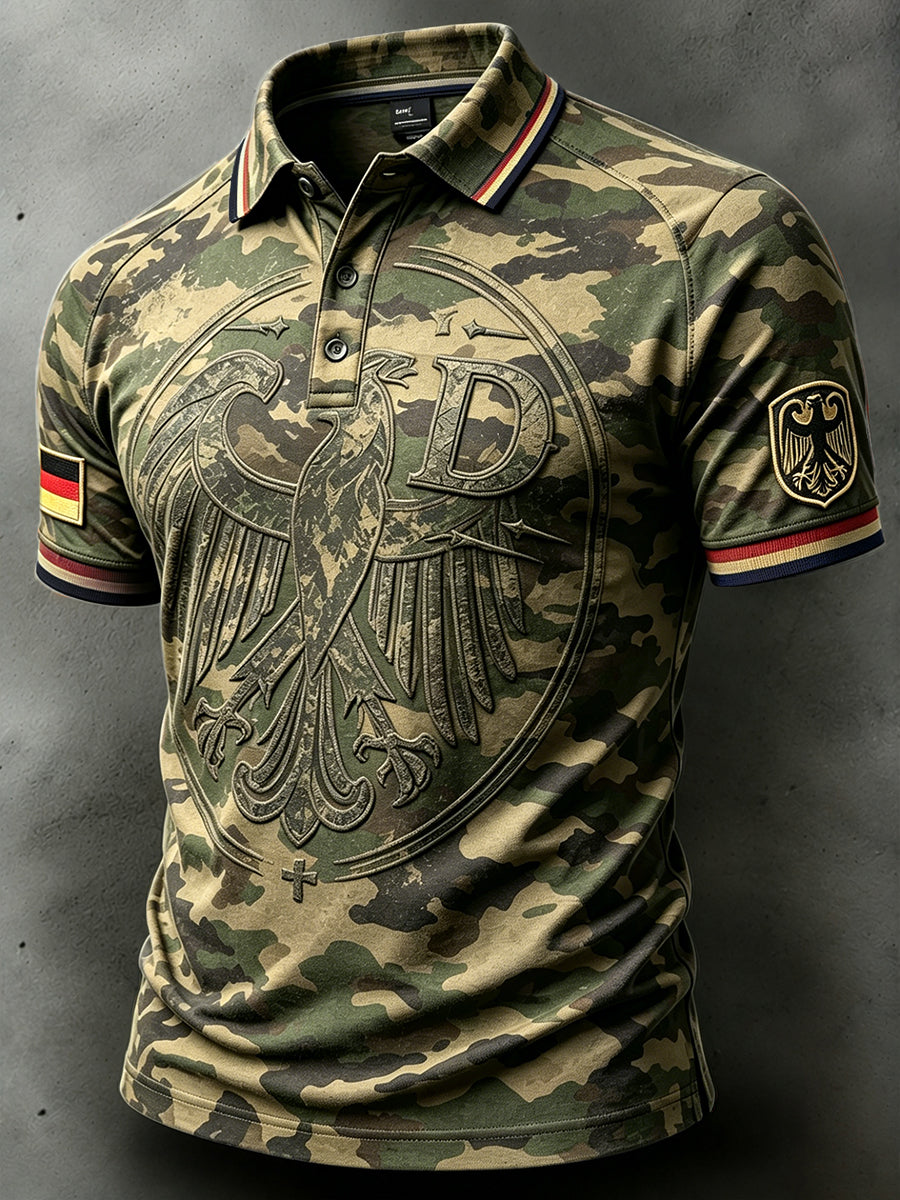 Herren deutsche Fußball Adler Retro Camouflage Print Freizeit Polo Shirt